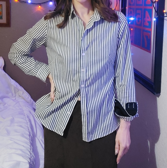 Banana Republic Non-Iron Fitted Striped Long Sleeve Button Down Shirt Women's 8 - Picture 2 of 6